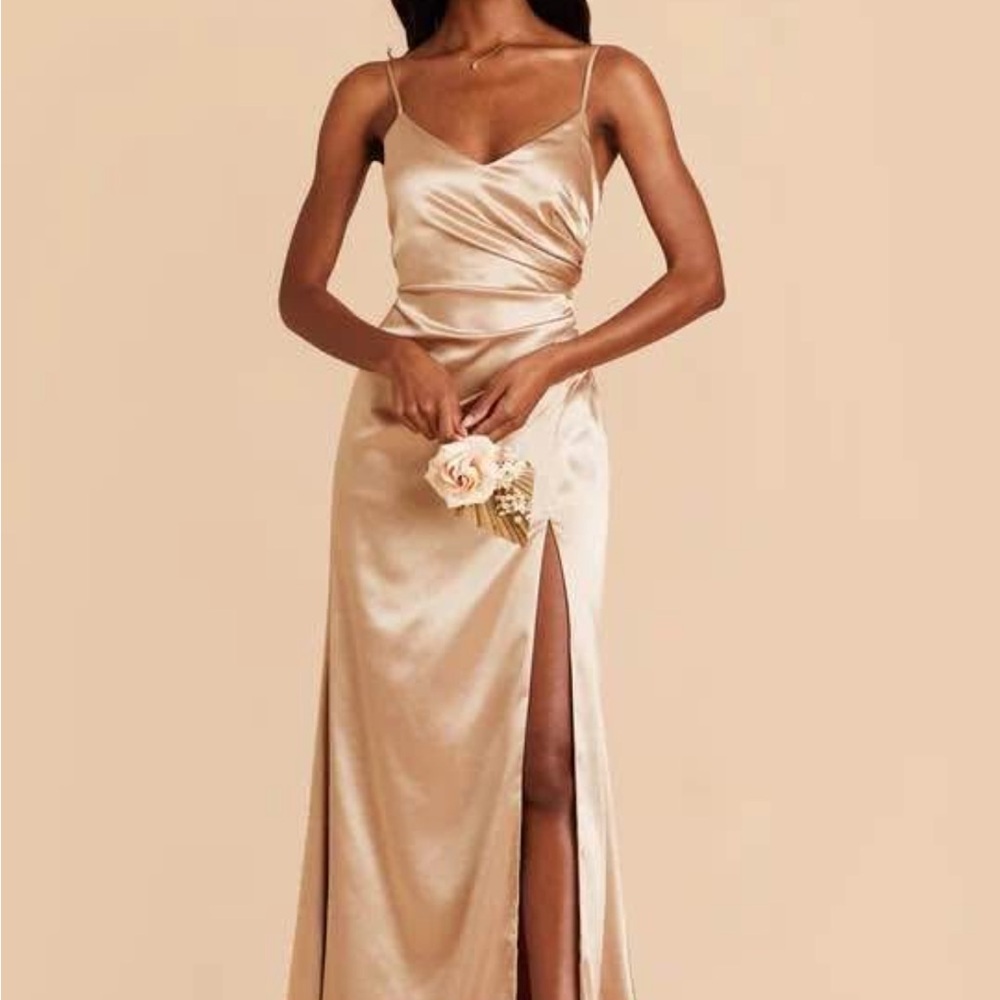 Birdy Grey “Catherine” Shiny Satin Gold Bridesmaids Dress